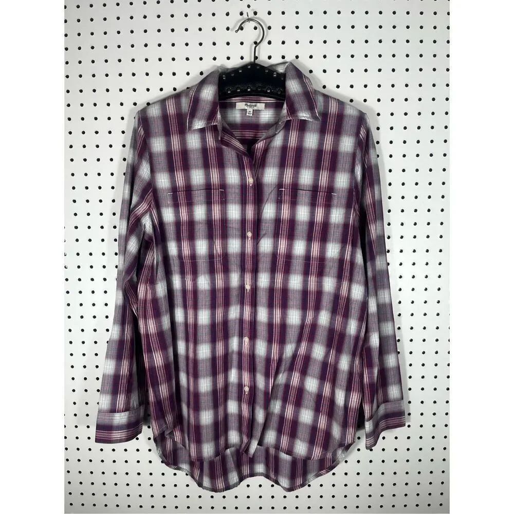 Madewell button down high/low plaid top size M